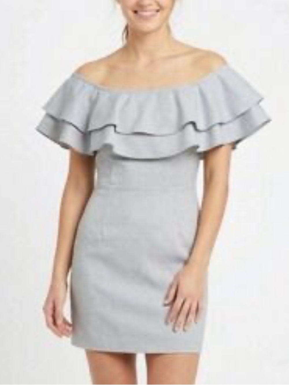 After Market Off-Shoulder Ruffle Bodycon Dress - Light Gray
